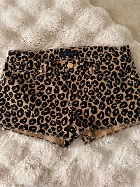 Juicy Couture Leopard Print Denim Shorts in Tan and Black